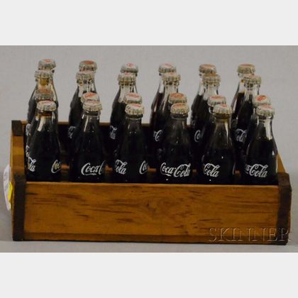 Miniature Set of Twenty-four Coca-Cola Glass Bottles in a Wood Carrier Crate