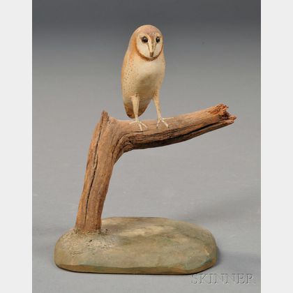 Miniature Carved and Painted Barn Owl Figure
