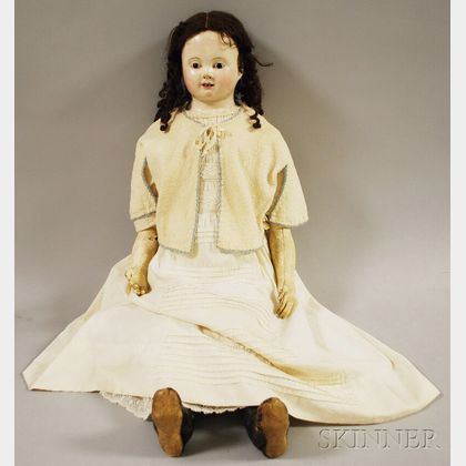 Large French-type Papier-mache Shoulder Head Doll