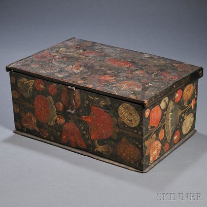 Floral Paint-decorated Wooden Box