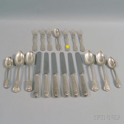 Small Group of Shell-handled Silver Flatware