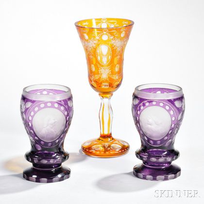 Three Bohemian Overlay Glass Items