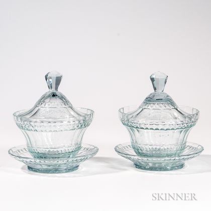 Pair of Anglo Irish Cut Glass Covered Bowls on Stands