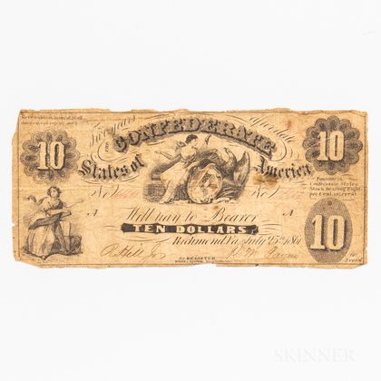 1861 Confederate States T10 $10 Note