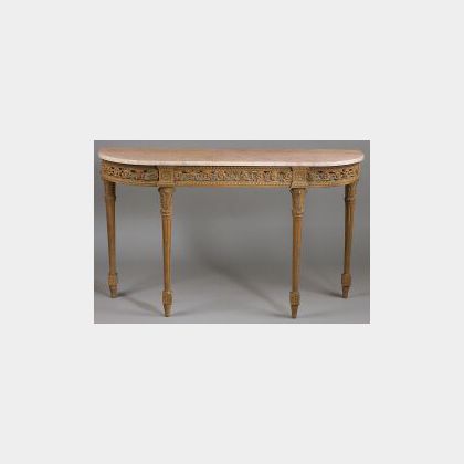 Louis XVI Style Carved Beechwood and Marble-topped Console Table