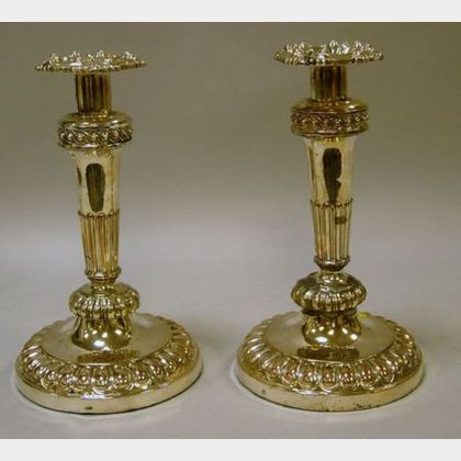 Pair of Matthew Boulton Sheffield Silver Plated Candlesticks