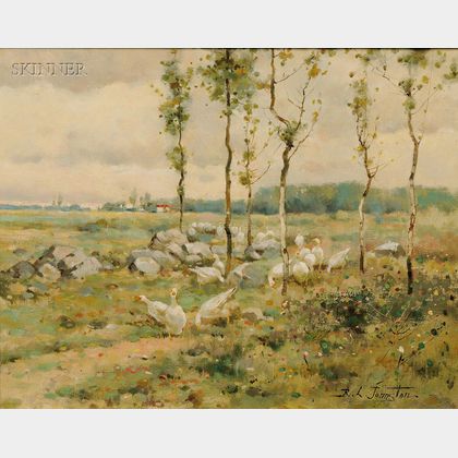 Reuben Le Grande Johnston (American, 1850-1918) Landscape with Geese