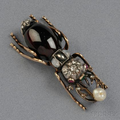 Garnet and Diamond Insect Brooch
