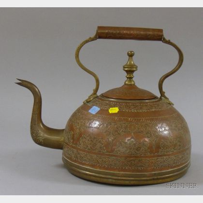 Engraved Copper and Brass Teapot