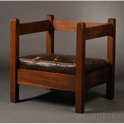 J.M. Young & Sons Arts & Crafts Oak Cube Chair