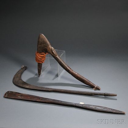 Three Melanesian Carved Wood Implements