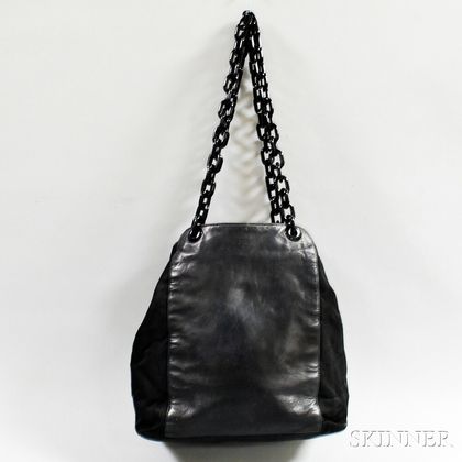 Prada Black Nylon and Leather Tote Bag