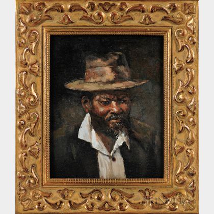 20th Century American School Oil on Board Depicting an African American Man Wearing a Hat