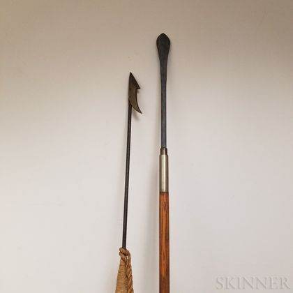Two Wrought Iron and Pine Whaling Tools