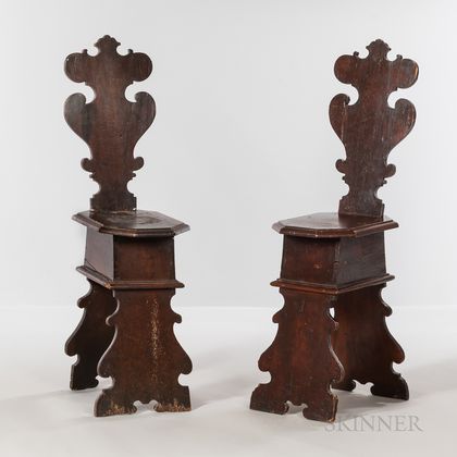 Pair of Italian Fruitwood Hall Chairs
