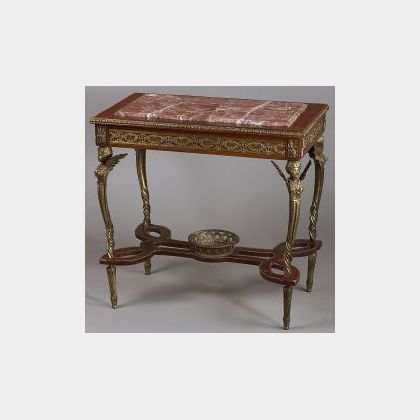 Louis XVI Style Gilt Bronze Mounted Mahogany and Marble Top Center Table