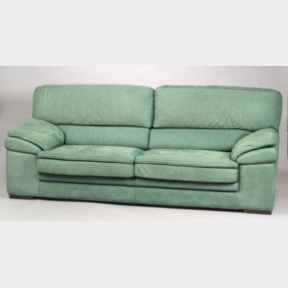 Roche-Bobois Les Contemporains Green Leather Upholstered Sofa. 