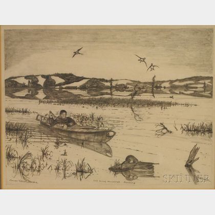 Inuit Patrick Minock Pencil Sketch of Muskrat Hunting