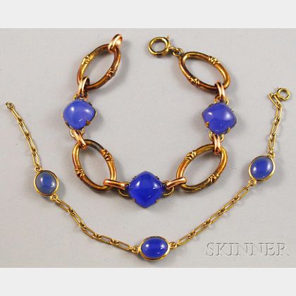 Two 14kt Gold and Blue Stone Bracelets