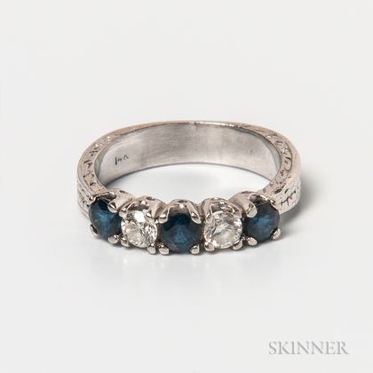 14kt Gold, Sapphire, and Diamond Five-stone Ring