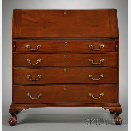 Chippendale Oxbow Carved Mahogany Slant-lid Desk