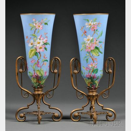 Hand-painted Glass Vases on Aesthetic Movement Stands