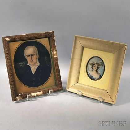 Framed Portrait Miniature of a Woman, and a Small Portrait of a Gentleman
