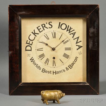 "Decker's Iowana" Wall Clock and Cast Iron Still Bank