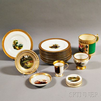 Set of Twelve French Porcelain Plates and Six Other Decorative Items
