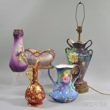 Five Royal Bonn Mostly Floral-decorated Ceramic Vessels