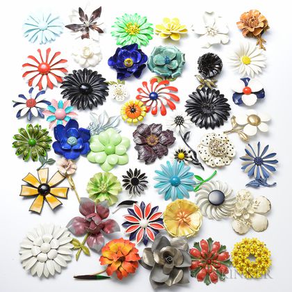 Approximately Eighty-three Mostly Metal Flower Brooches