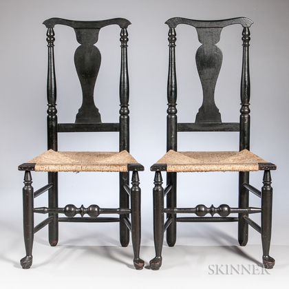 Pair of Black-painted Queen Anne Chairs
