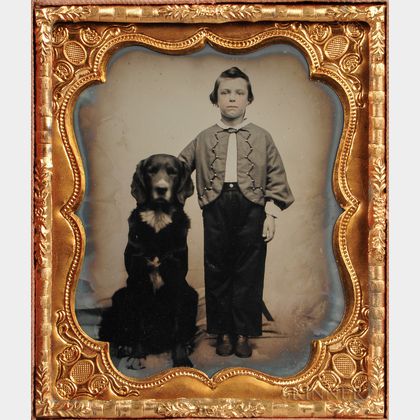 Sixth-plate Ambrotype of a Standing Boy and His Dog