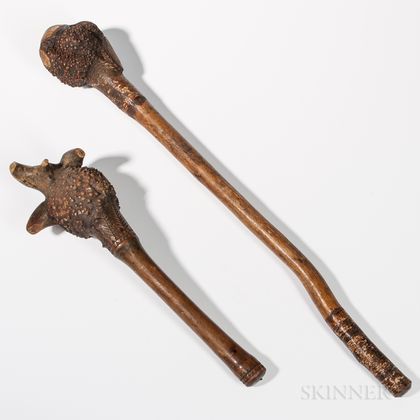Two Northeast Carved Wooden Clubs