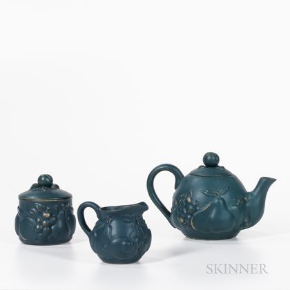 Three-piece Roseville Pottery Tea Set. Estimate $20-200