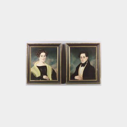 American School, 19th Century Pair of Portraits of a Young Man and Woman.