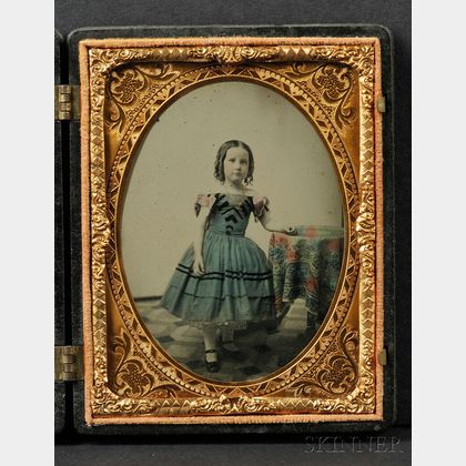 Quarter Plate Ambrotype Portrait of a Little Girl Wearing a Blue Dress