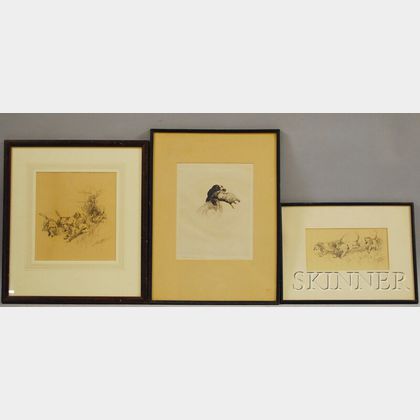 Three Framed Works of Sporting Dogs: Thomas Ivester Lloyd (British, 1873-1942),Bassett Hounds