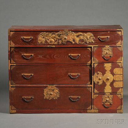 Metal-mounted Wood Tansu Chest, 