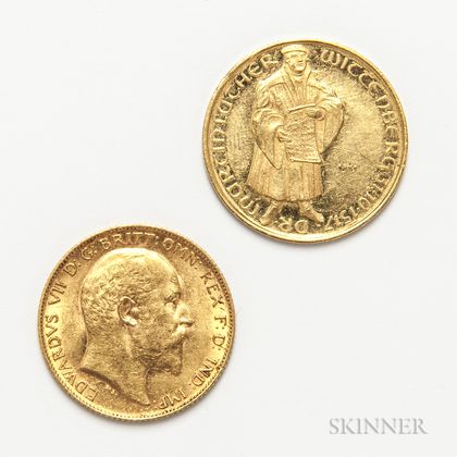 1910 British Gold Half Sovereign and a Martin Luther .900 Gold Token