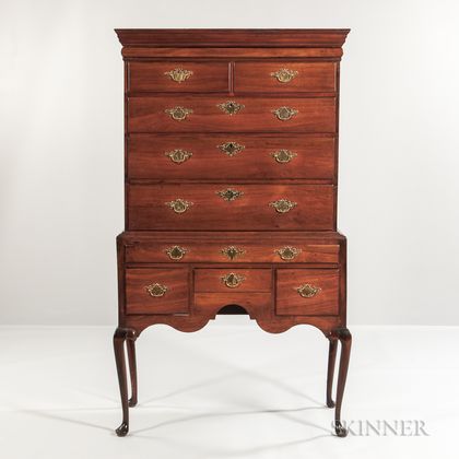 Queen Anne Walnut and Maple High Chest of Drawers