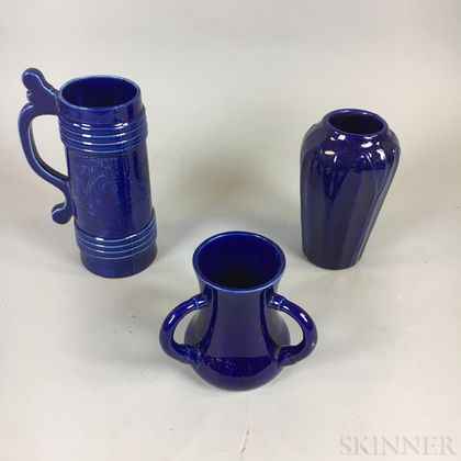 Three Hampshire Pottery Cobalt-glazed Vessels