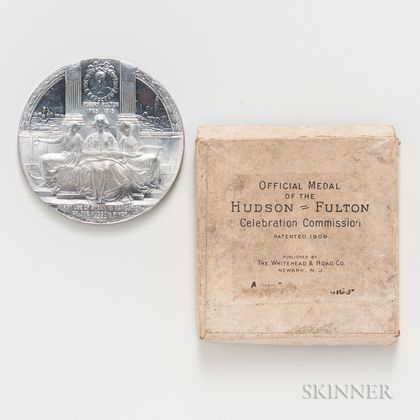 1909 New York Hudson-Fulton Celebration Aluminum Medal and Original Box. Estimate $50-100