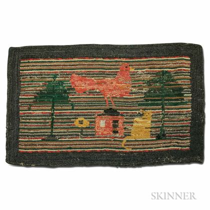 Pictorial Hooked Rug with Animals and Tree