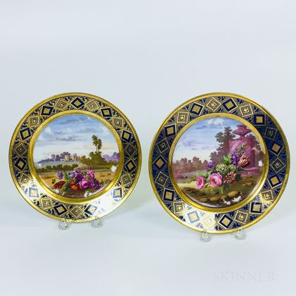 Pair of French Landscape-decorated Porcelain Plates