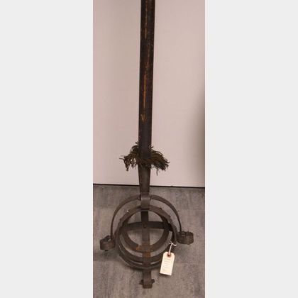 Mediaeval-style Wrought Iron Torch with Wooden Handle. 