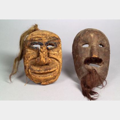 Two Mexican Carved Wood Masks