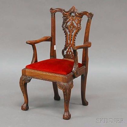 Rococo Chippendale-style Carved Mahogany Child's Armchair