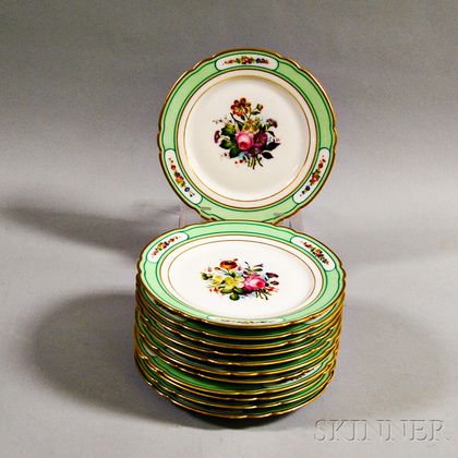 Set of Twelve Laroche Hand-painted Porcelain Plates