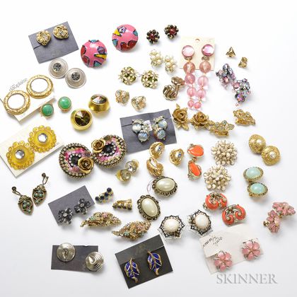 Large Group of Costume Earrings and Earclips